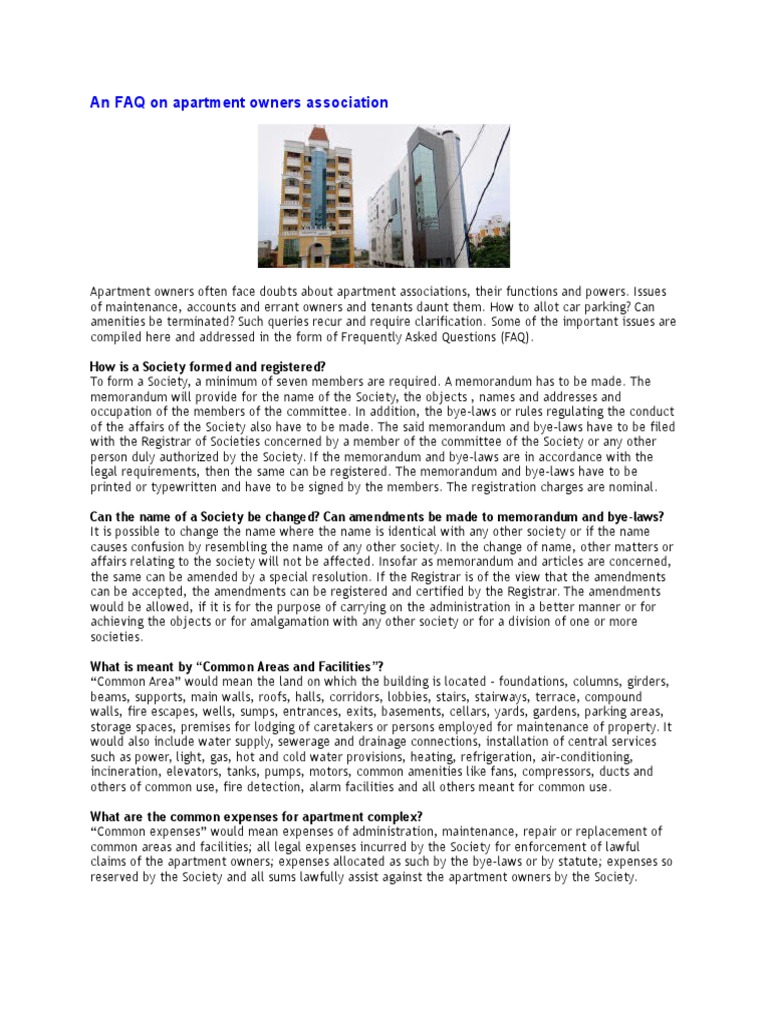 FAQ On Apartment Owners Association PDF Basement Lawsuit