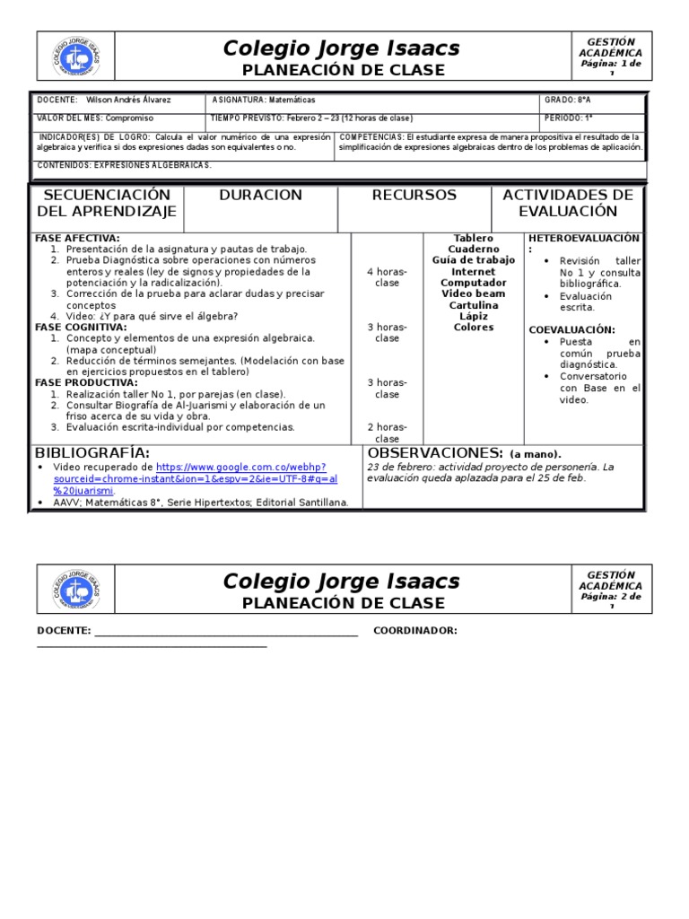 Formato De Plan De Clase Incluyente