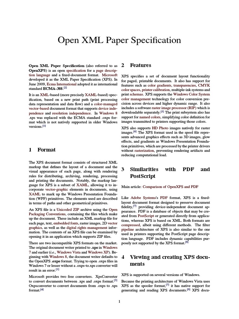 Open XML Paper Specification PDF Software Digital Technology