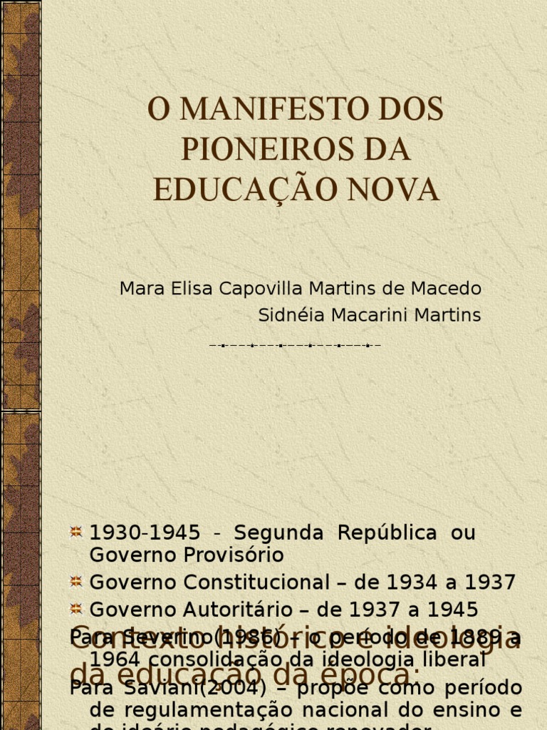 Manifesto dos Pioneiros da Educação Nova | PDF