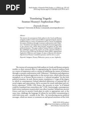 Zirzotti E Translating Tragedy Seamus Heaney S Sophoclean Plays
