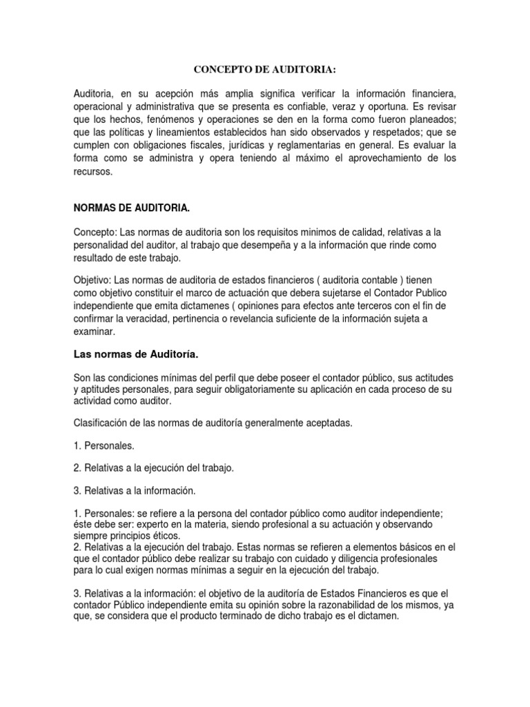 Conceptos y Normas de Auditoría Financiera | PDF | Contralor | Contabilidad