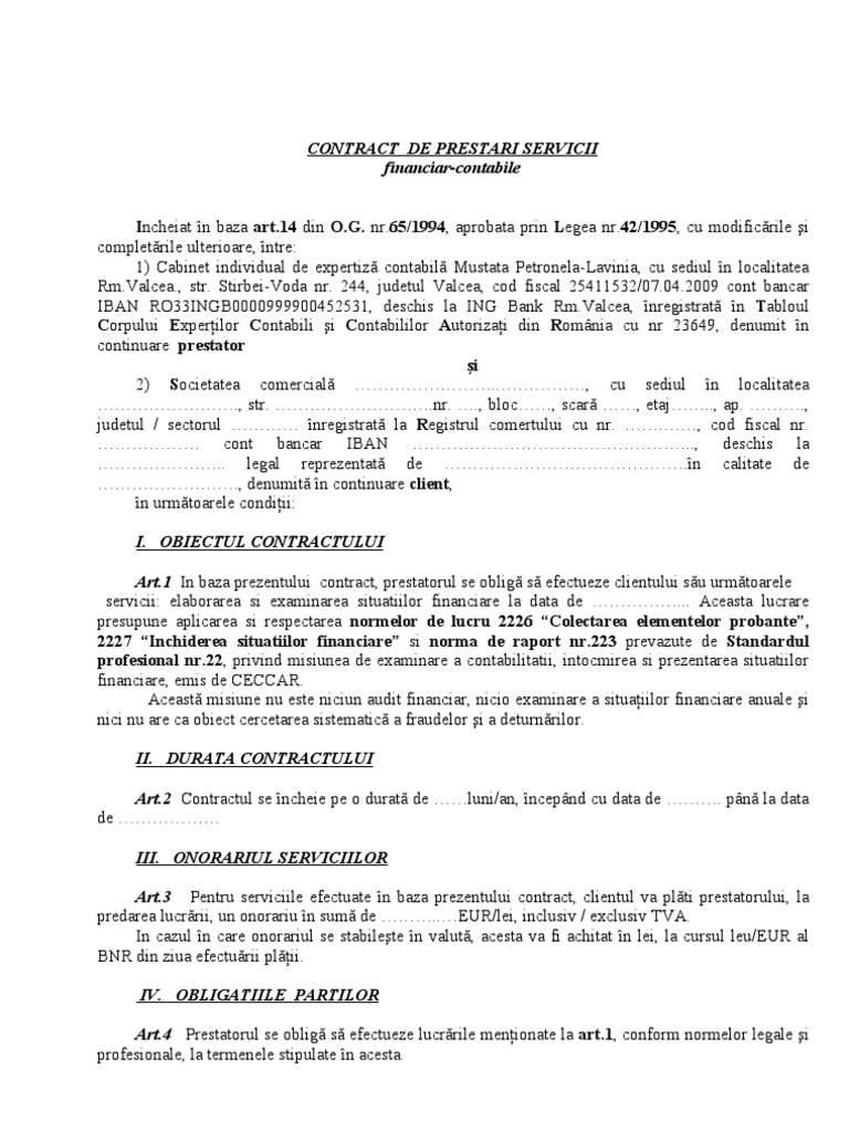 Contract Prestari Servicii Contabile | PDF