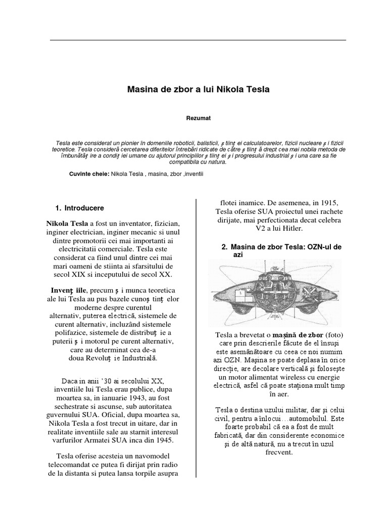 Masina De Zbor A Lui Nikola Tesla