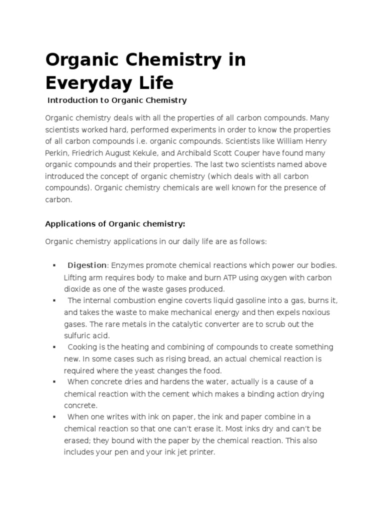 Organic Chemistry in Everyday Life PDF Organic Compounds Organic