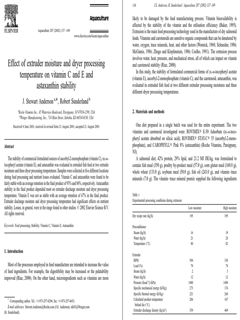 Effect of Extruder Moisture and Dryer Processing Temperature On Vitamin