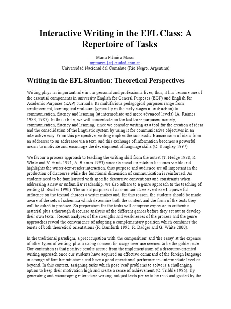 Writing in The EFL Situation | PDF | English As A Second Or Foreign ...