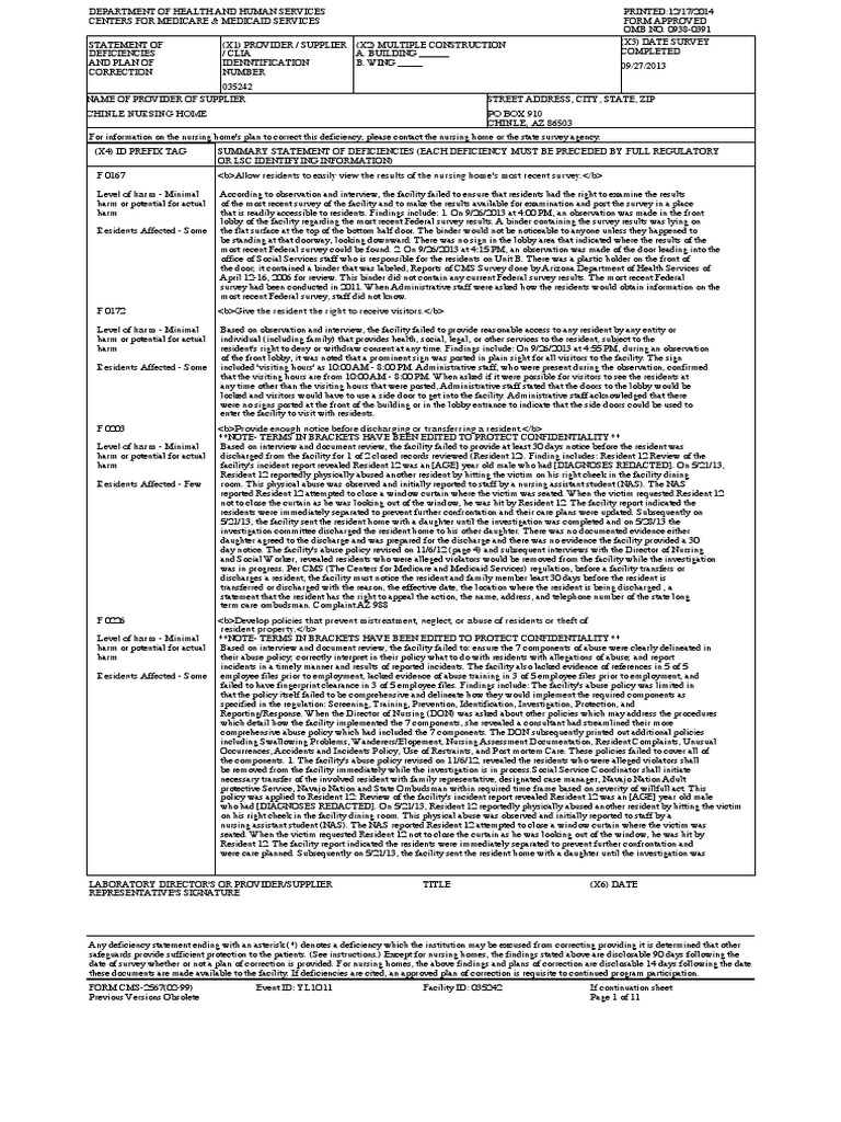 Chinle Nursing Home Inspection Report | PDF | Nursing Home Care ...