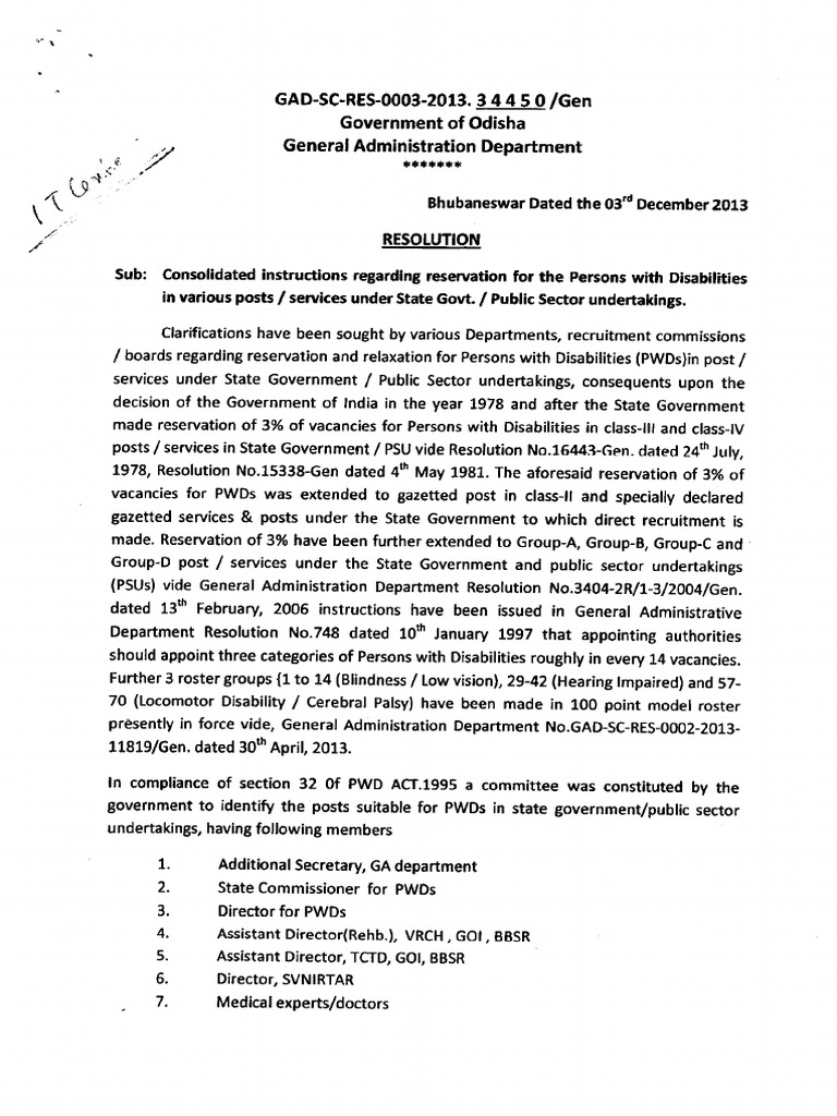 PWD Resolution PDF Visual Impairment Disability