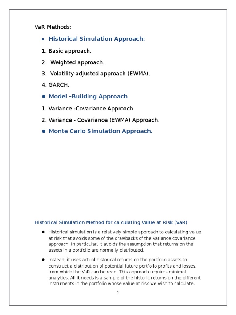 Value at Risk Calculation Methods | PDF | Value At Risk | Standard ...