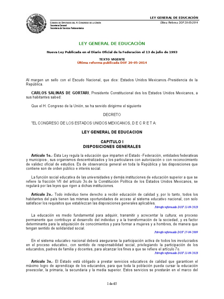 Ley General de Educación | PDF | Jardín de infancia | Educación Secundaria