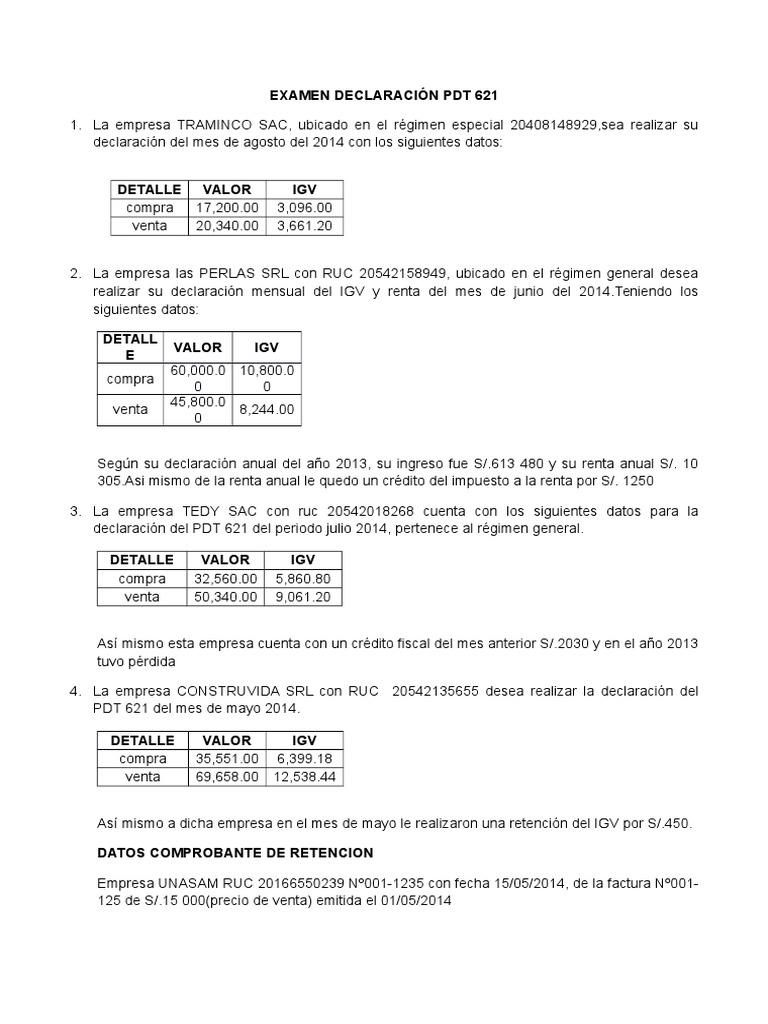 Examen Declaración PDT 621 Mensual | PDF