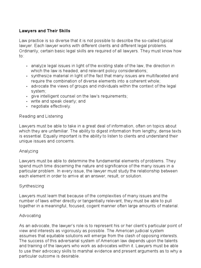 Essential Skills for Lawyers | PDF | Lawyer | Advocate
