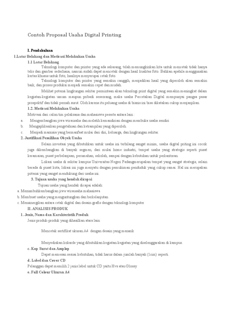 Contoh Proposal Usaha Digital Printing