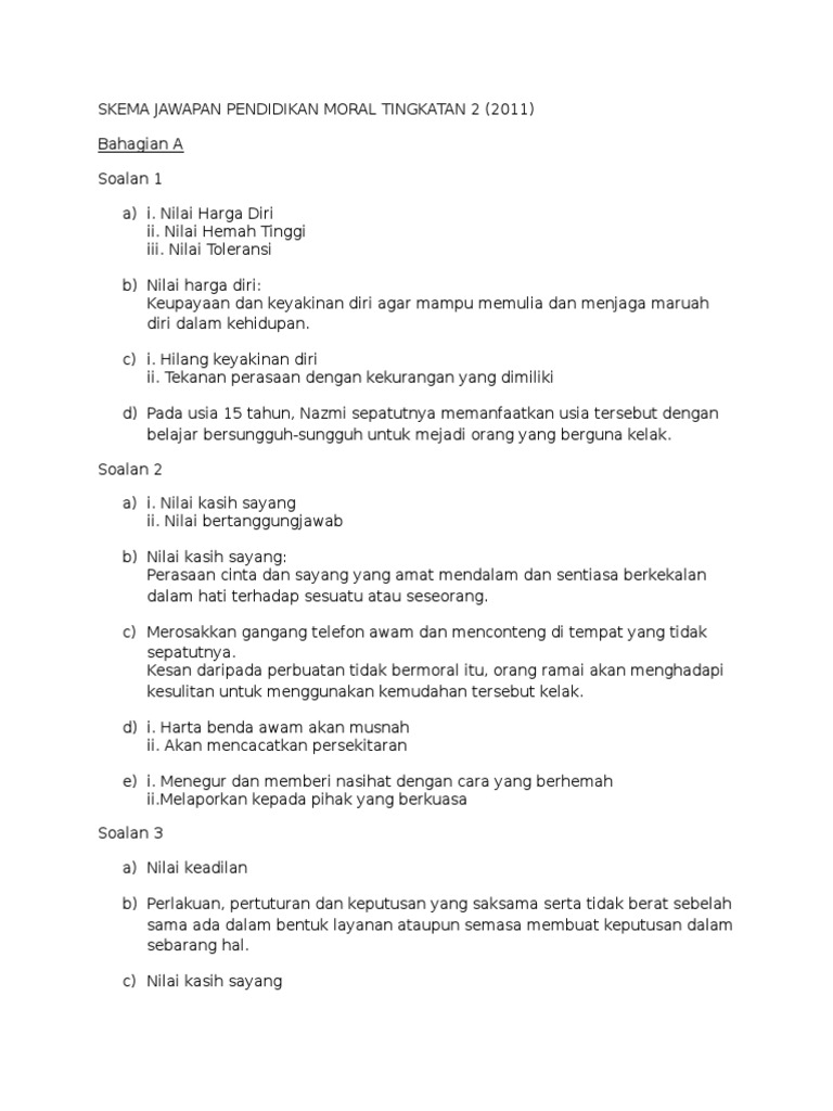 Skema Jawapan Pendidikan Moral Tingkatan 2  PDF