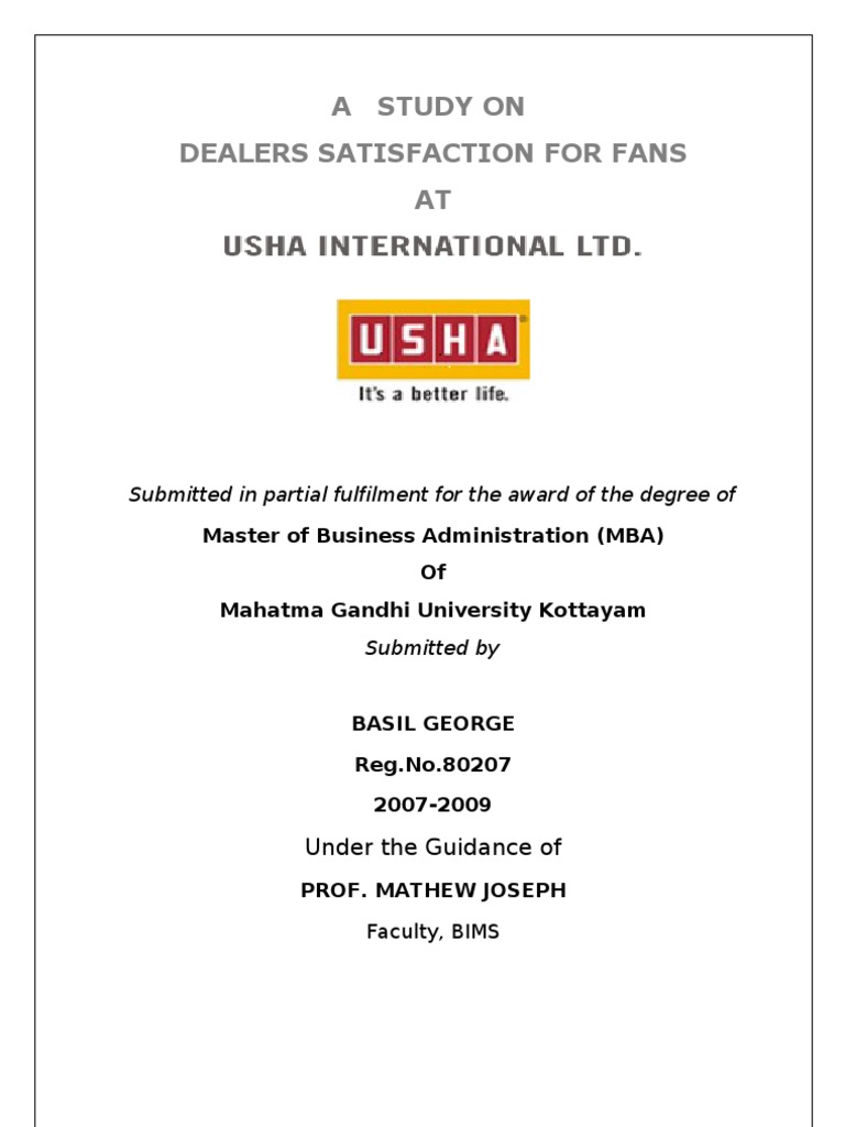 USHA Dealer Satisfaction PDF Survey Methodology Customer Satisfaction