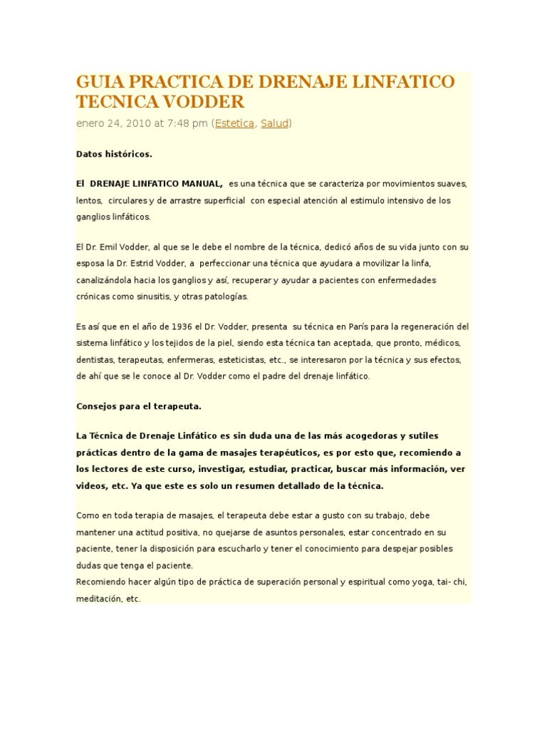 Técnica Vodder drenaje linfático | PDF | Masaje | Rodilla