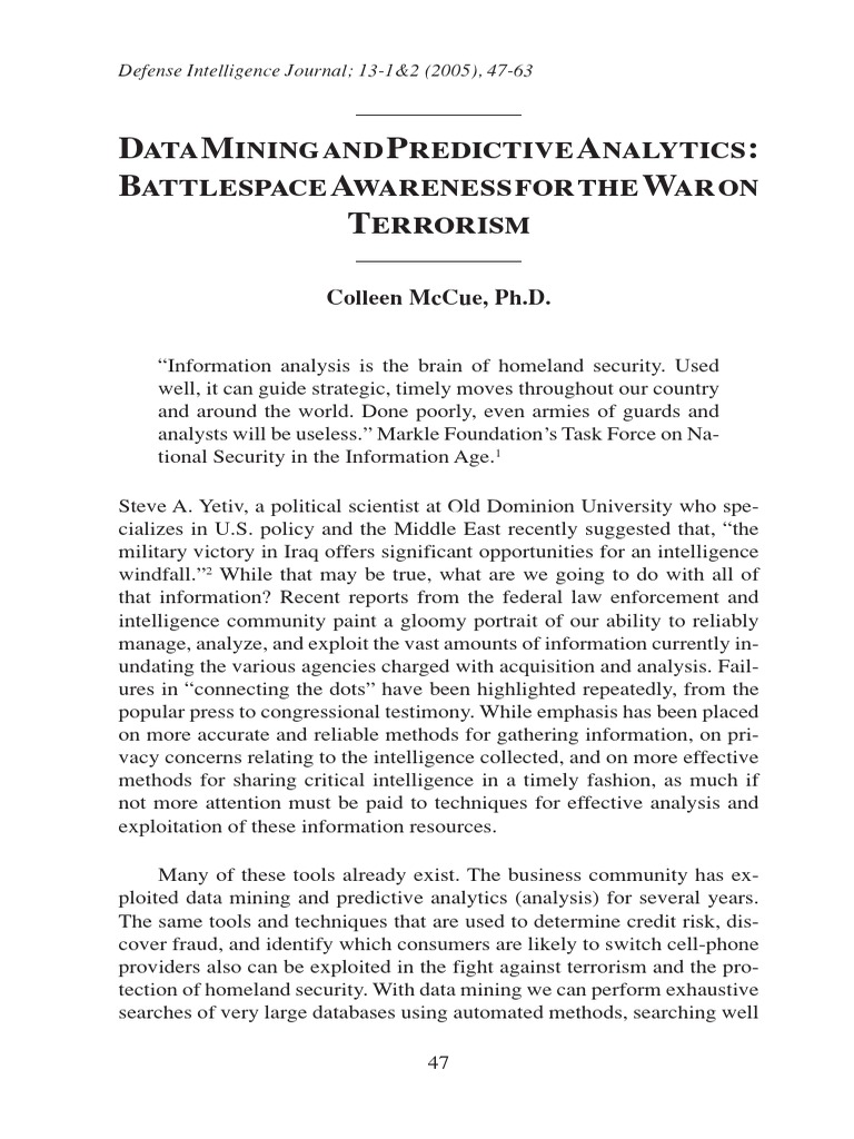 Data Mining for Terrorism Analysis | PDF | Predictive Analytics ...