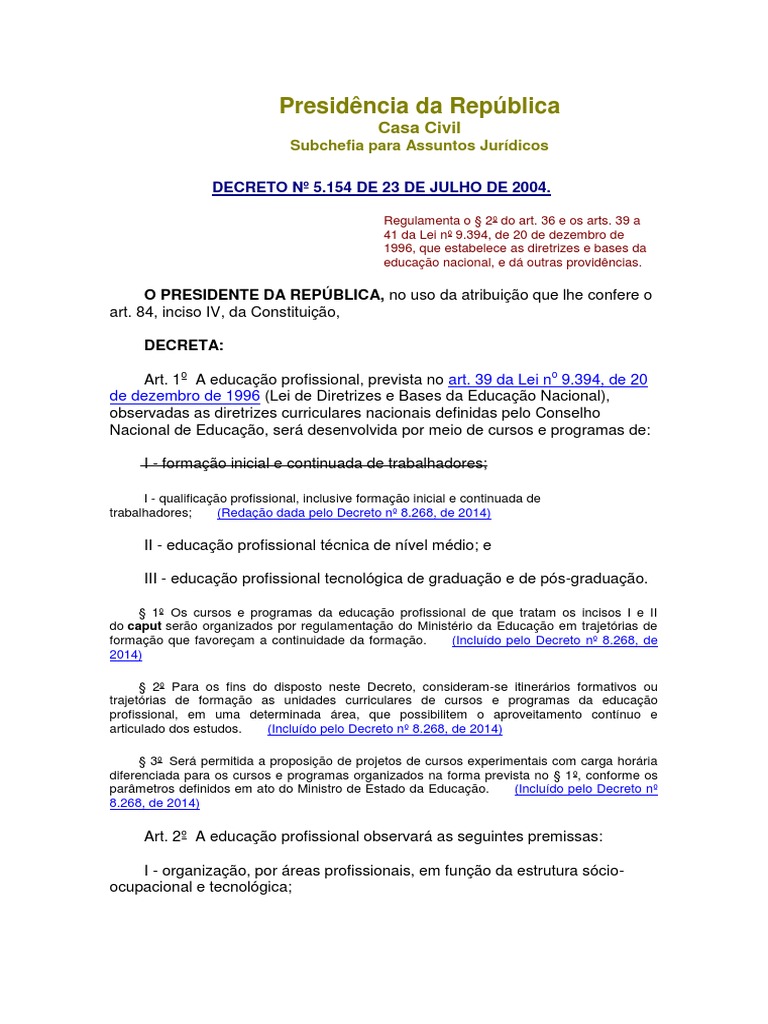 Decreto Nº 5.154 de 23 de Julho de 2004. | Desenvolvimento profissional ...