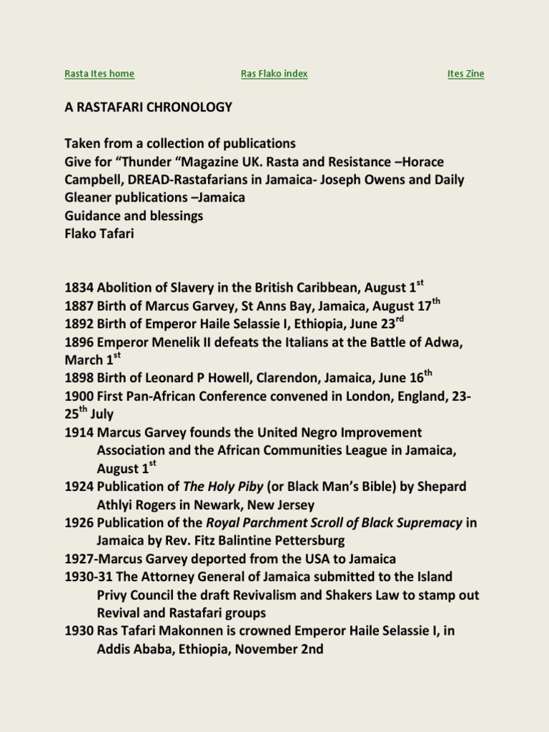 Chronology of Rastafari PDF Orthodoxy Religion And Belief