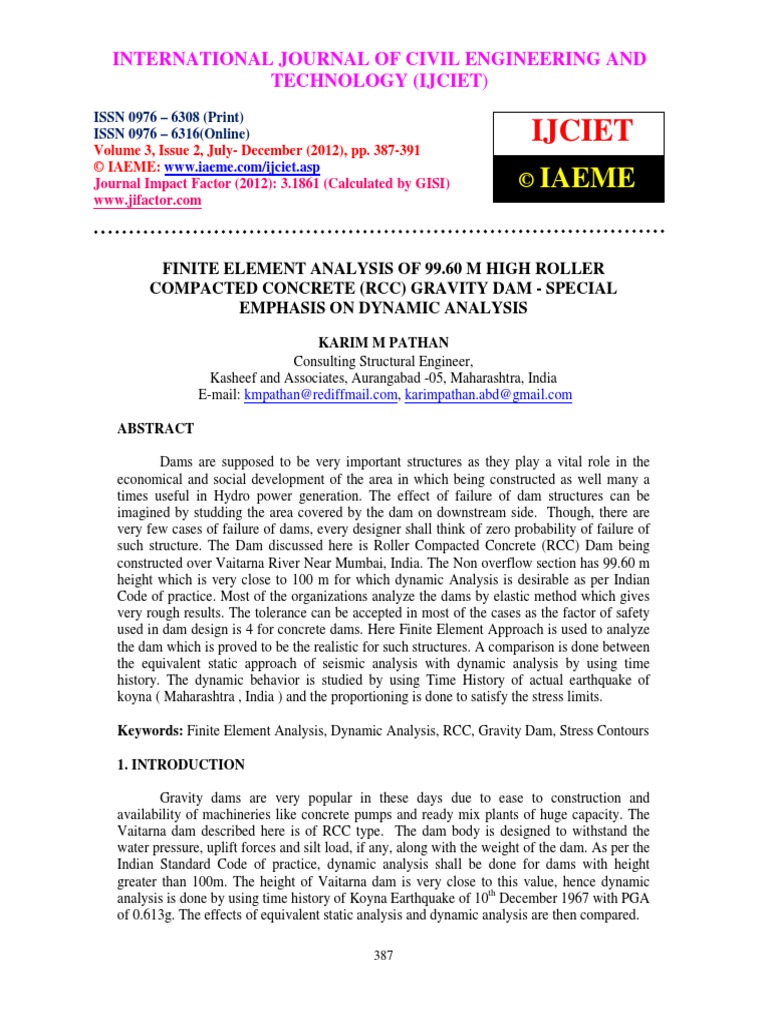 Finite Element Analysis of 99.60 M High Roller Compacted Concrete (RCC ...