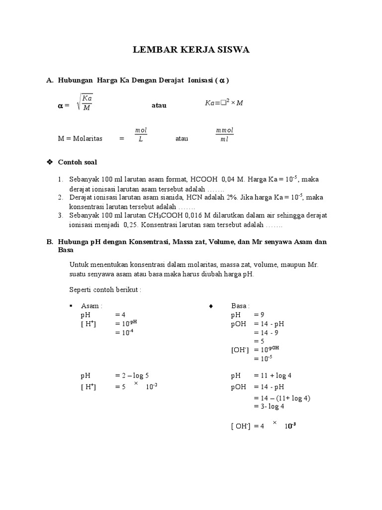 Lks Hubungan Harga Ka Dengan Derajat Ionisasi Beres