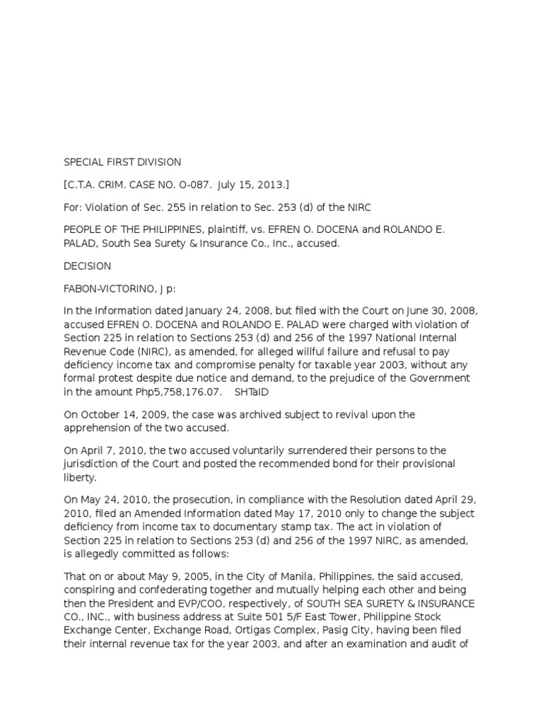 People of The Philippines, Plaintiff, vs. Efren O. Docena and Rolando E