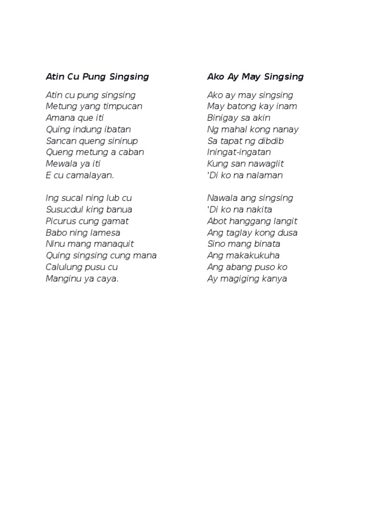 Atin Cu Pung Singsing Lyrics Tagalog
