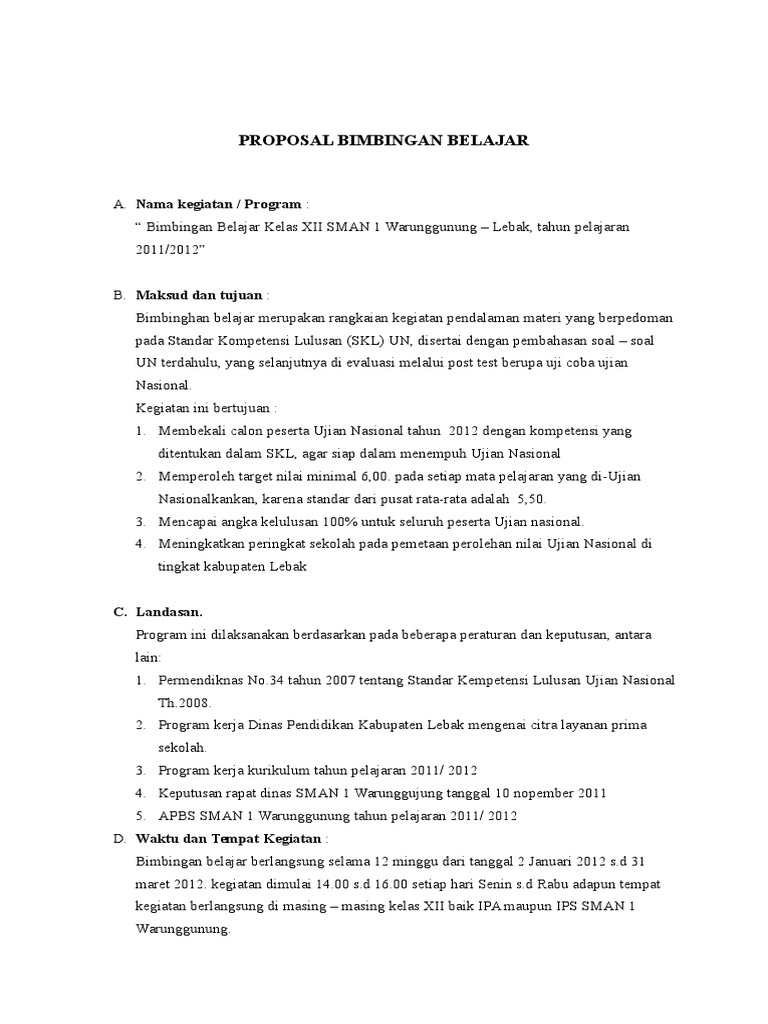 Proposal Bimbingan Belajar Kelas XII SMAN 1 | PDF