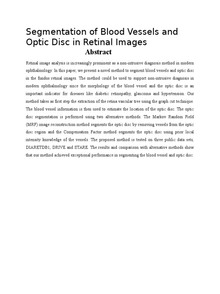Blood Vessel and Optic Disc Segmentation | PDF
