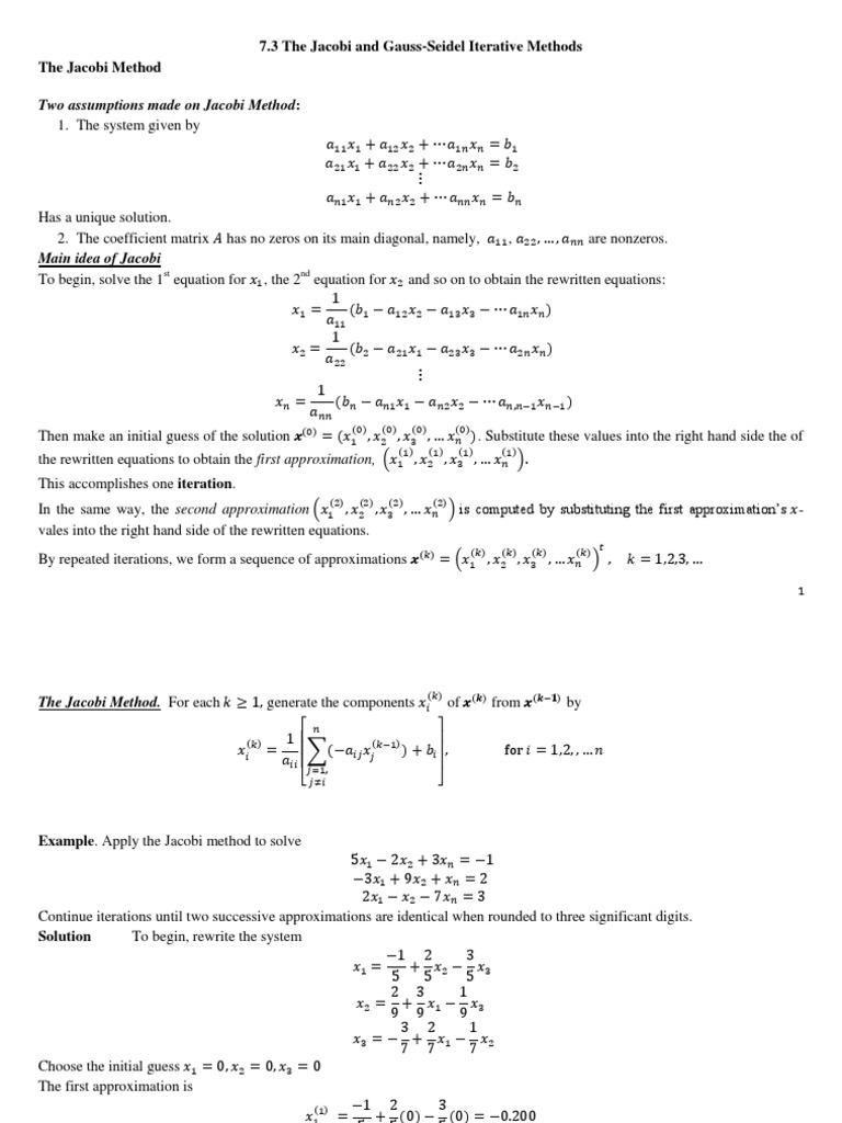 Two Assumptions Made On Jacobi Method:: 7.3 The Jacobi and Gauss-Seidel ...