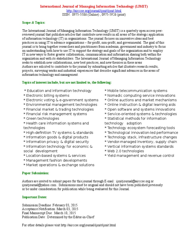 IJMIT: Managing IT in Organizations | PDF | Open Access | Innovation
