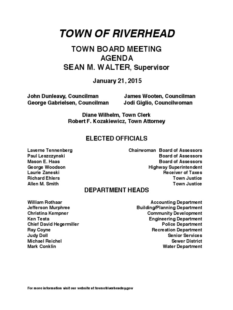 2015 0121 Riverhead Town Board Agenda PDF Workweek And Weekend Fee