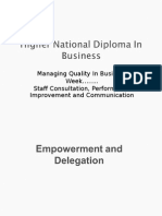 Managing Quality in Business Week .. Staff Consultation, Performance Improvement and Communication
