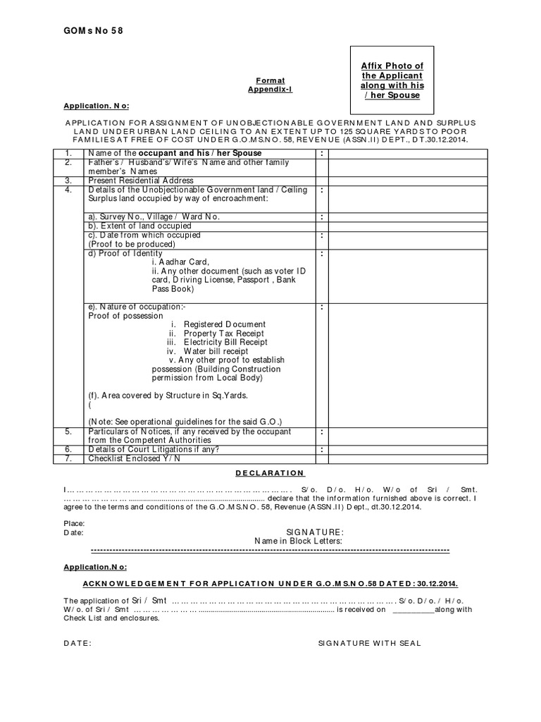 Application for G.O.MS.No. 58 Land | PDF