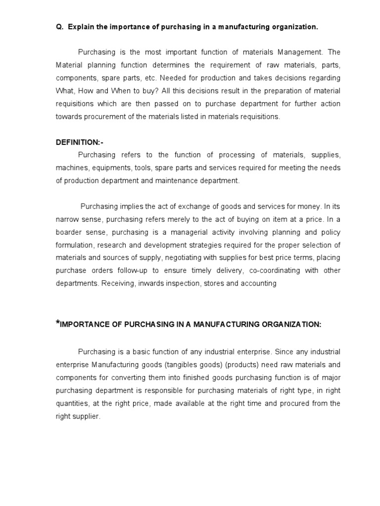 Q. Explain the Importance of Purchasing In Procurement Business