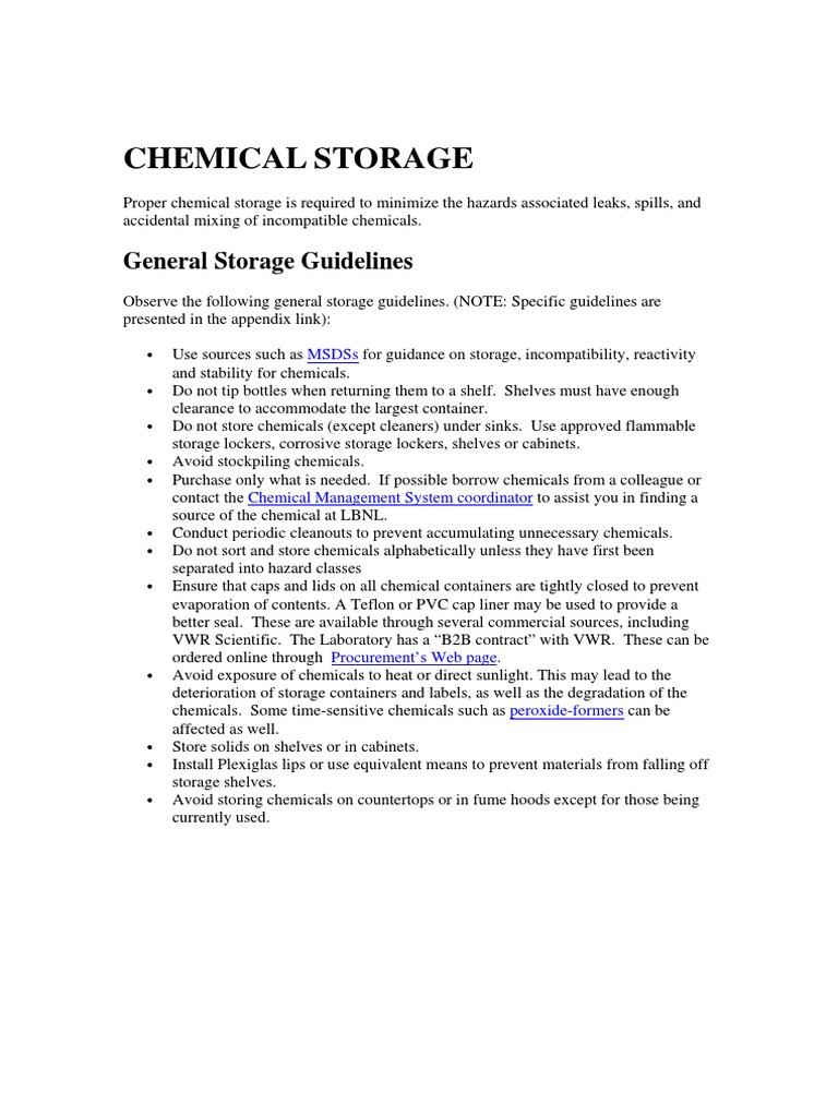 Chemical Storage Guidelines Chlorine Nitric Acid