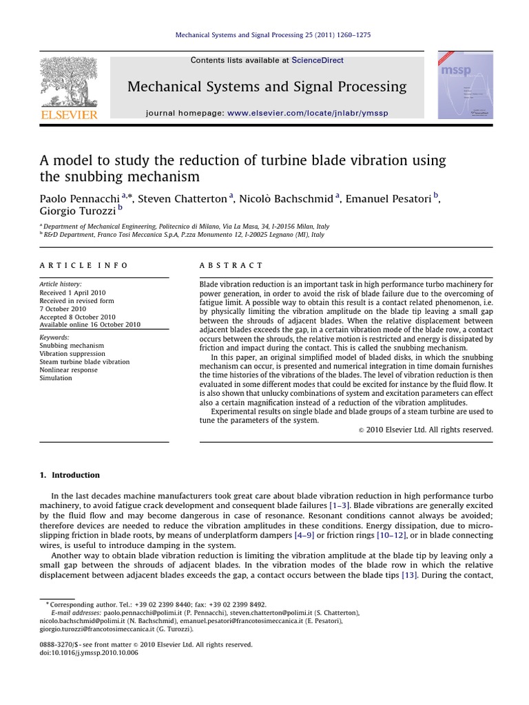 Mechanical Systems and Signal Processing PDF Normal Mode Resonance