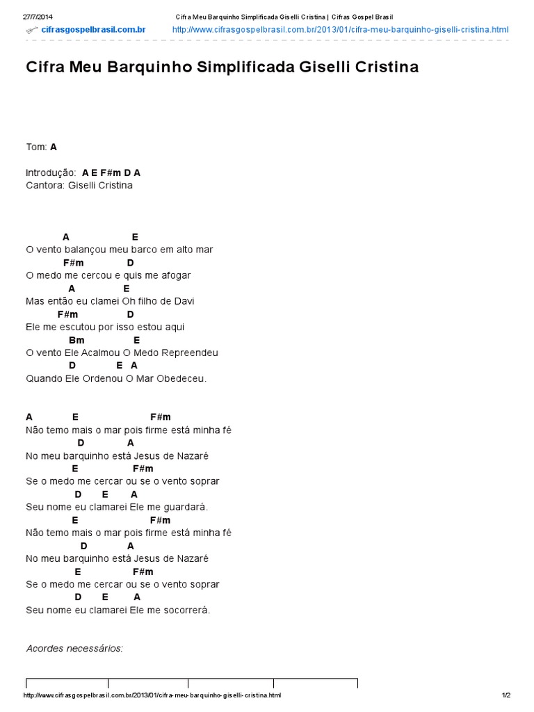 Letra De Musica Giselli Cristina Meu Barquinho