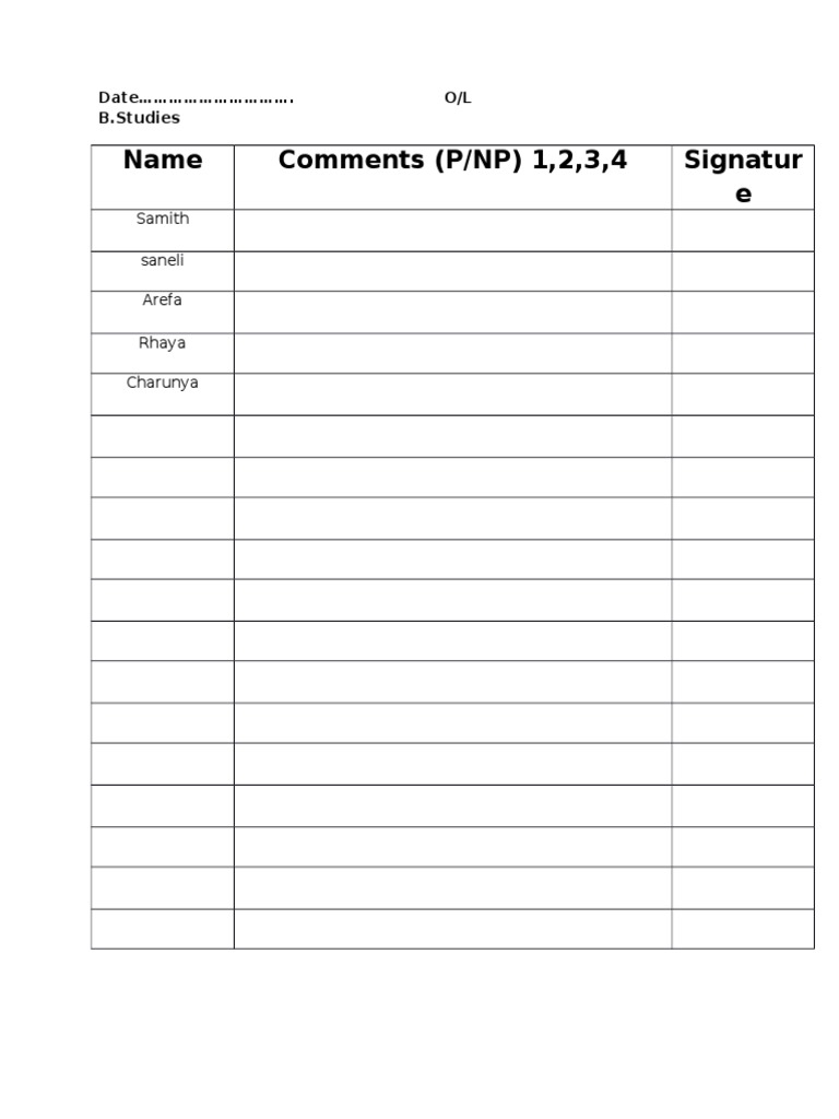 O/L and A/S Student Comments Log | PDF | Foreign Language Studies