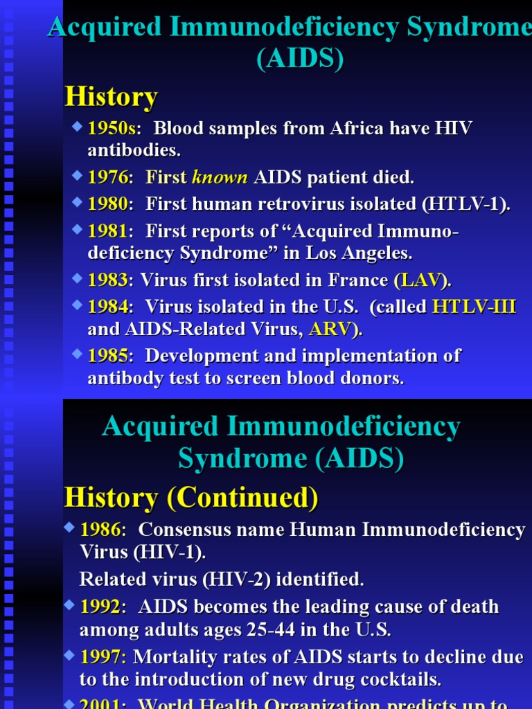 History: 1950s 1976 1980 1981 1983 LAV 1984 Htlv-Iii ARV 1985 | PDF ...