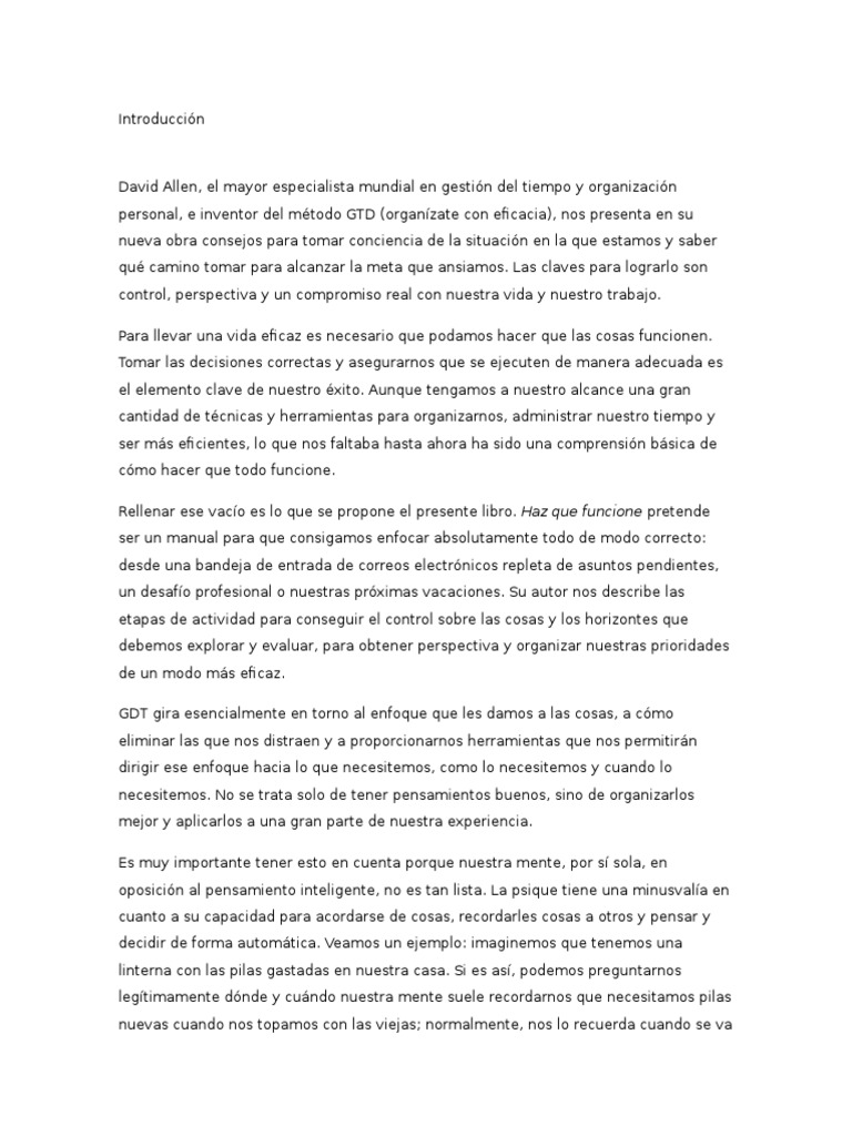 Resumen Haz Que Funcione David Allen Conocimiento Toma De Decisiones