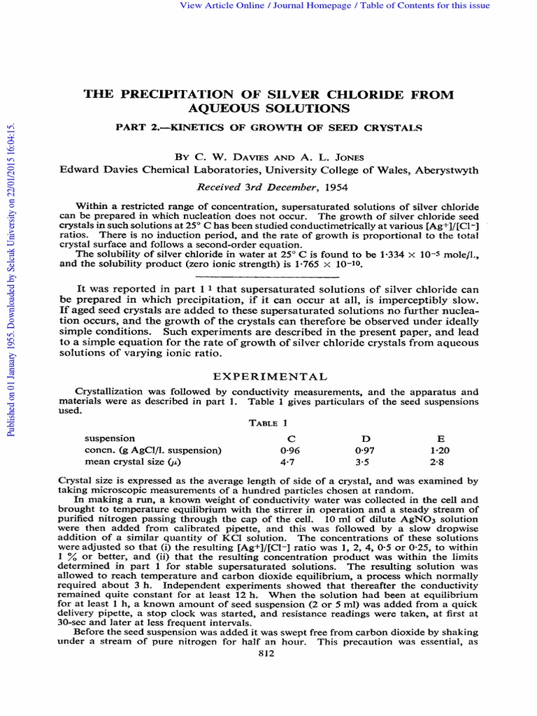 Kinetics of Silver Chloride Precipitation | PDF | Adsorption ...