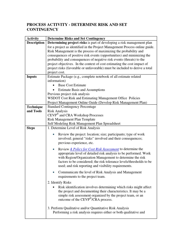 Determine Risk and Set Contingency | PDF | Risk Management | Risk