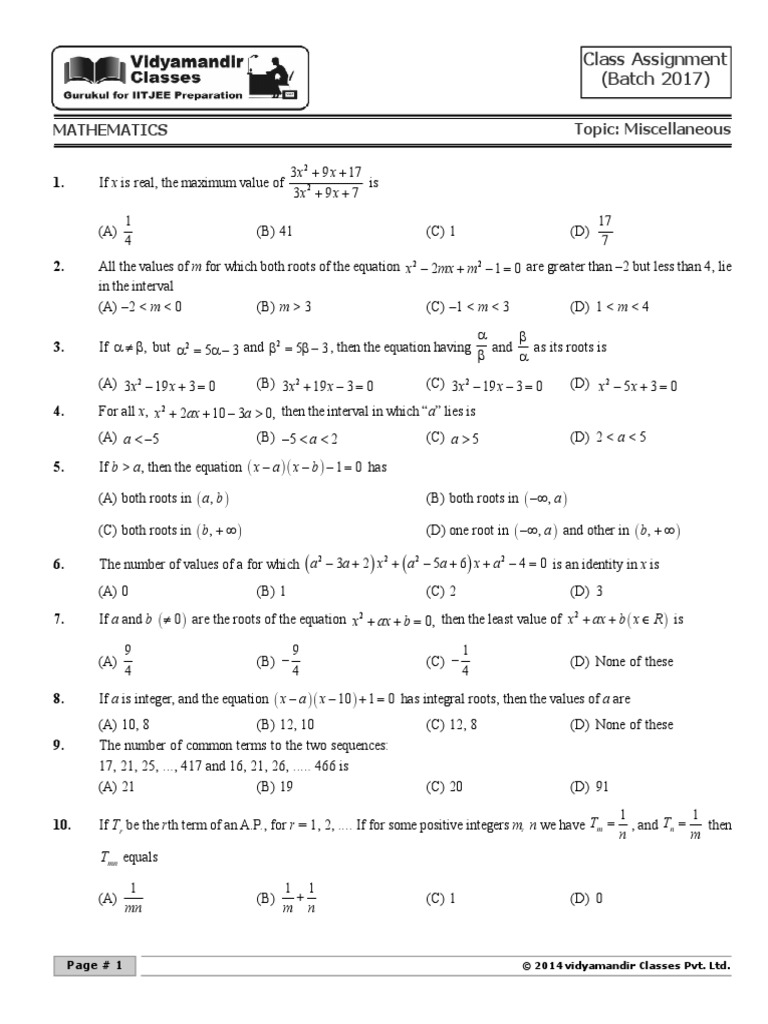 Mathematics Class Assignment 2017 | PDF | Trigonometric Functions ...