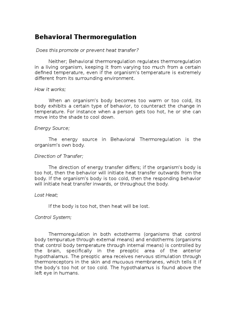 Behavioral Thermoregulation How It Works PDF