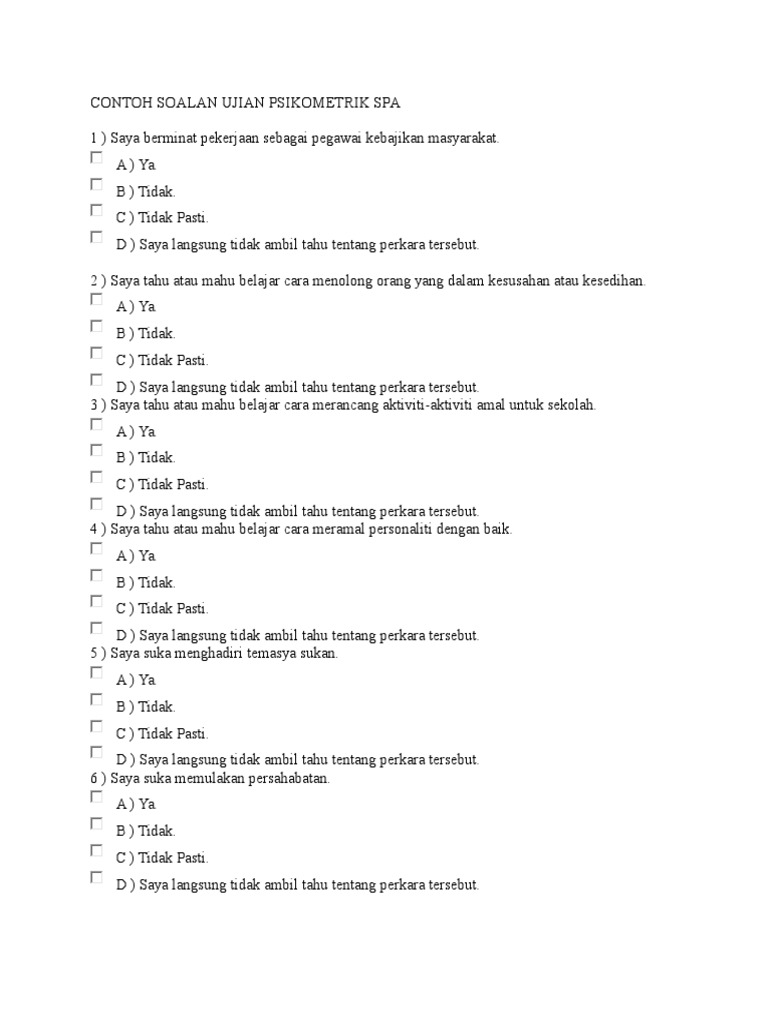 Contoh Soalan Ujian Psikometrik Spa Pdf