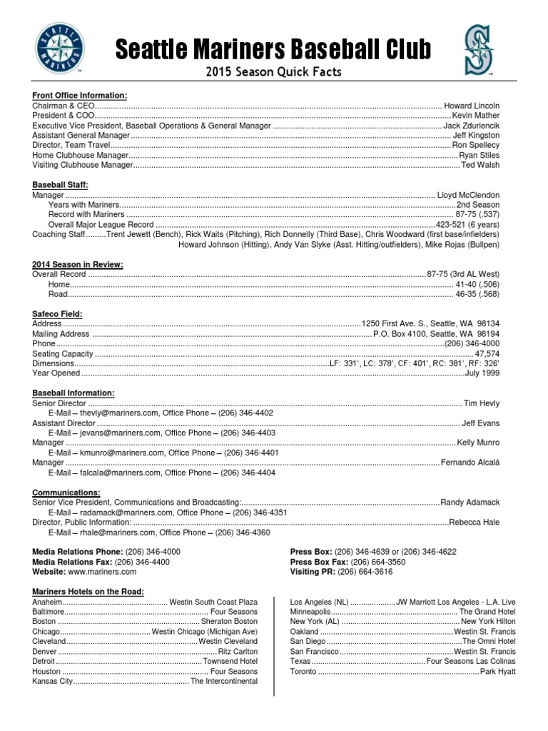 2015 Seattle Mariners Roster Overview | PDF
