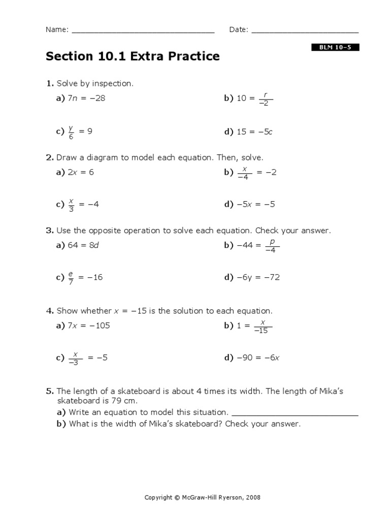 BLM 10 05 Section 10 1 Extra Practice | PDF