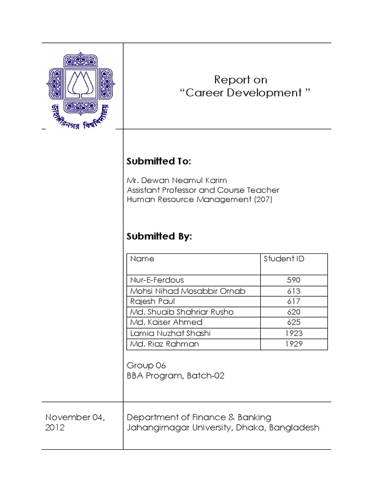 Report On "Career Development ": Submitted To | PDF | Psychological ...